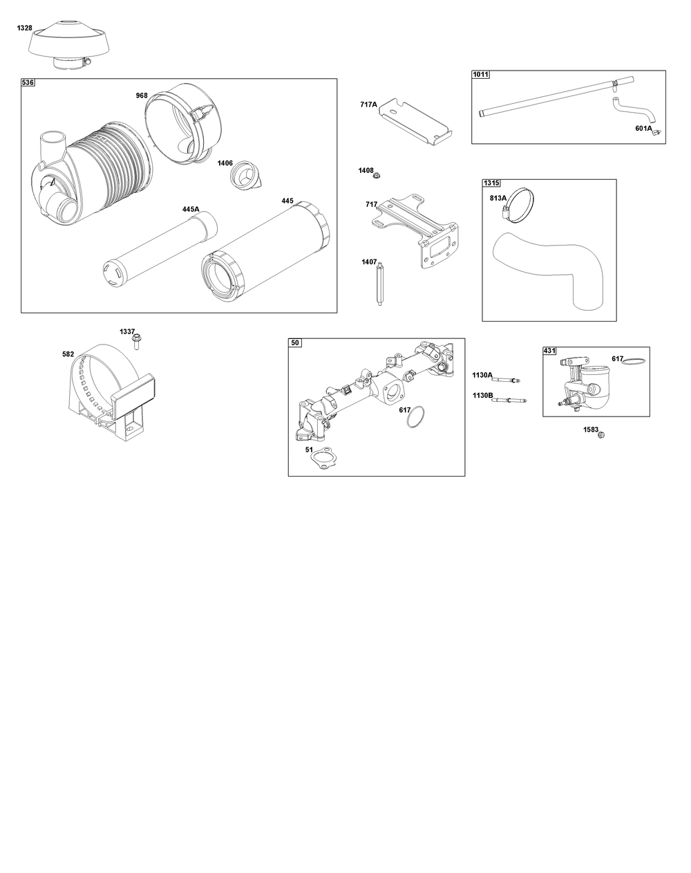 Air Cleaner Group Diagram and Parts List for 61G877-0001-J1 400000 - 699999 Briggs and Stratton Engine